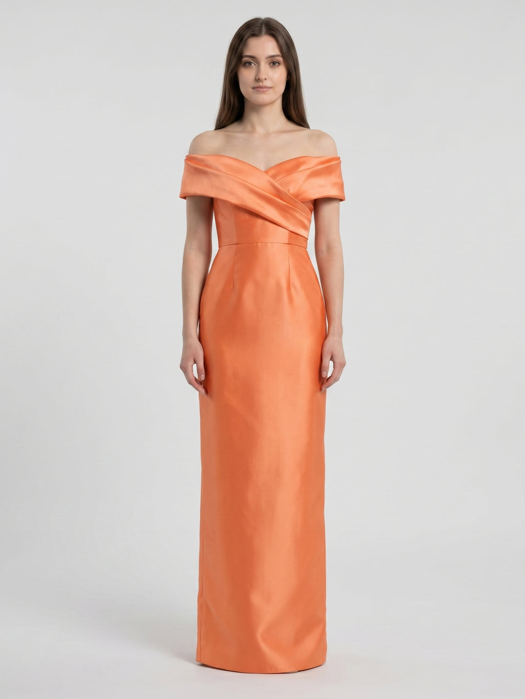 Orange Satin Sheath Sweetheart Back Zip Floor-Length Bridesmaid Dress with Pleats