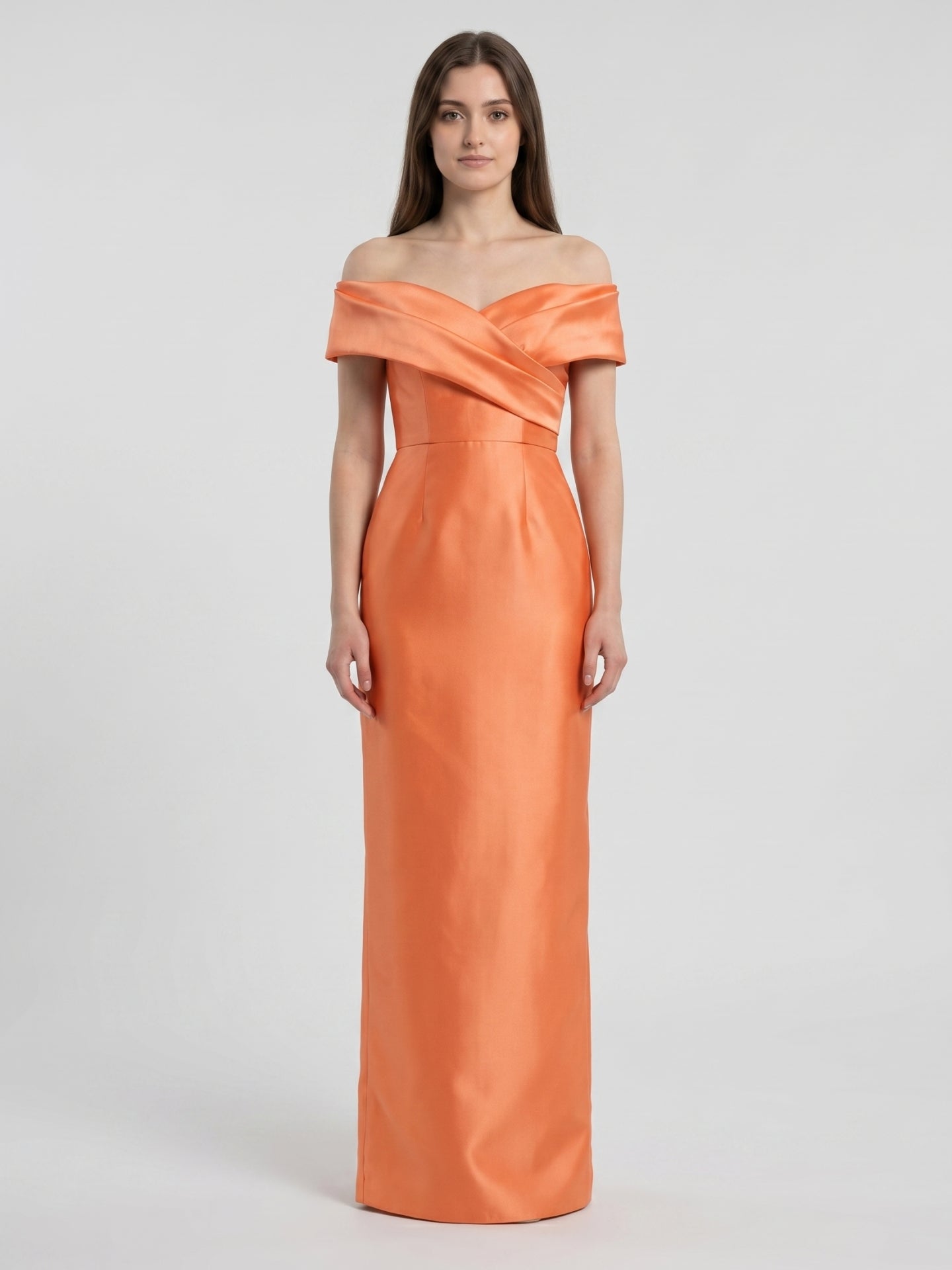 Orange Satin Sheath Sweetheart Back Zip Floor-Length Bridesmaid Dress with Pleats
