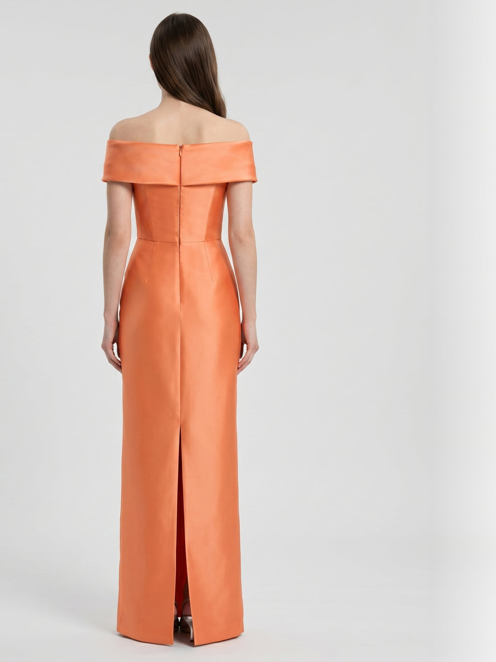 Orange Satin Sheath Sweetheart Back Zip Floor-Length Bridesmaid Dress with Pleats