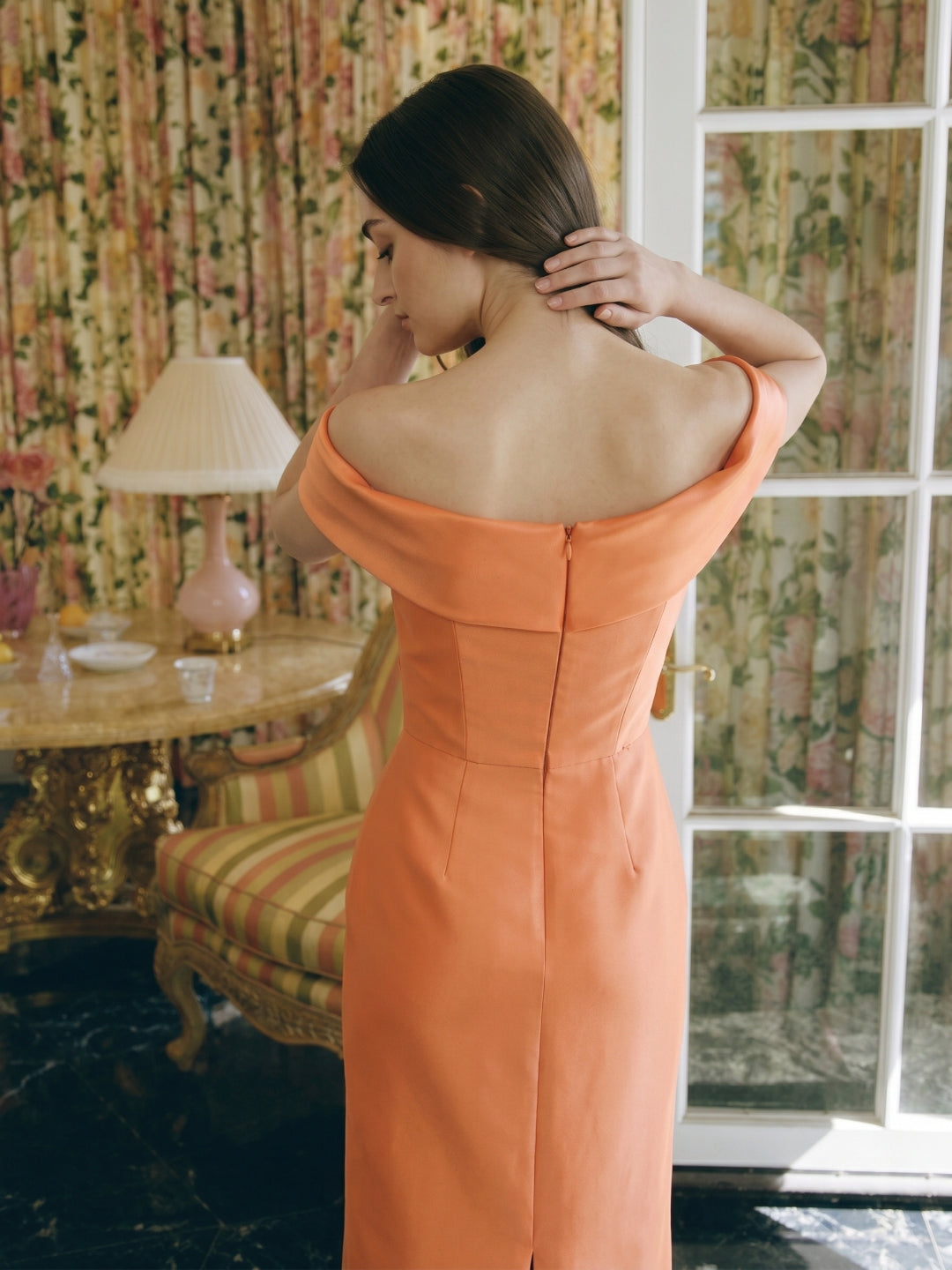 Orange Satin Sheath Sweetheart Back Zip Floor-Length Bridesmaid Dress with Pleats