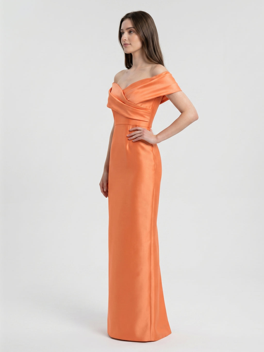 Orange Satin Sheath Sweetheart Back Zip Floor-Length Bridesmaid Dress with Pleats
