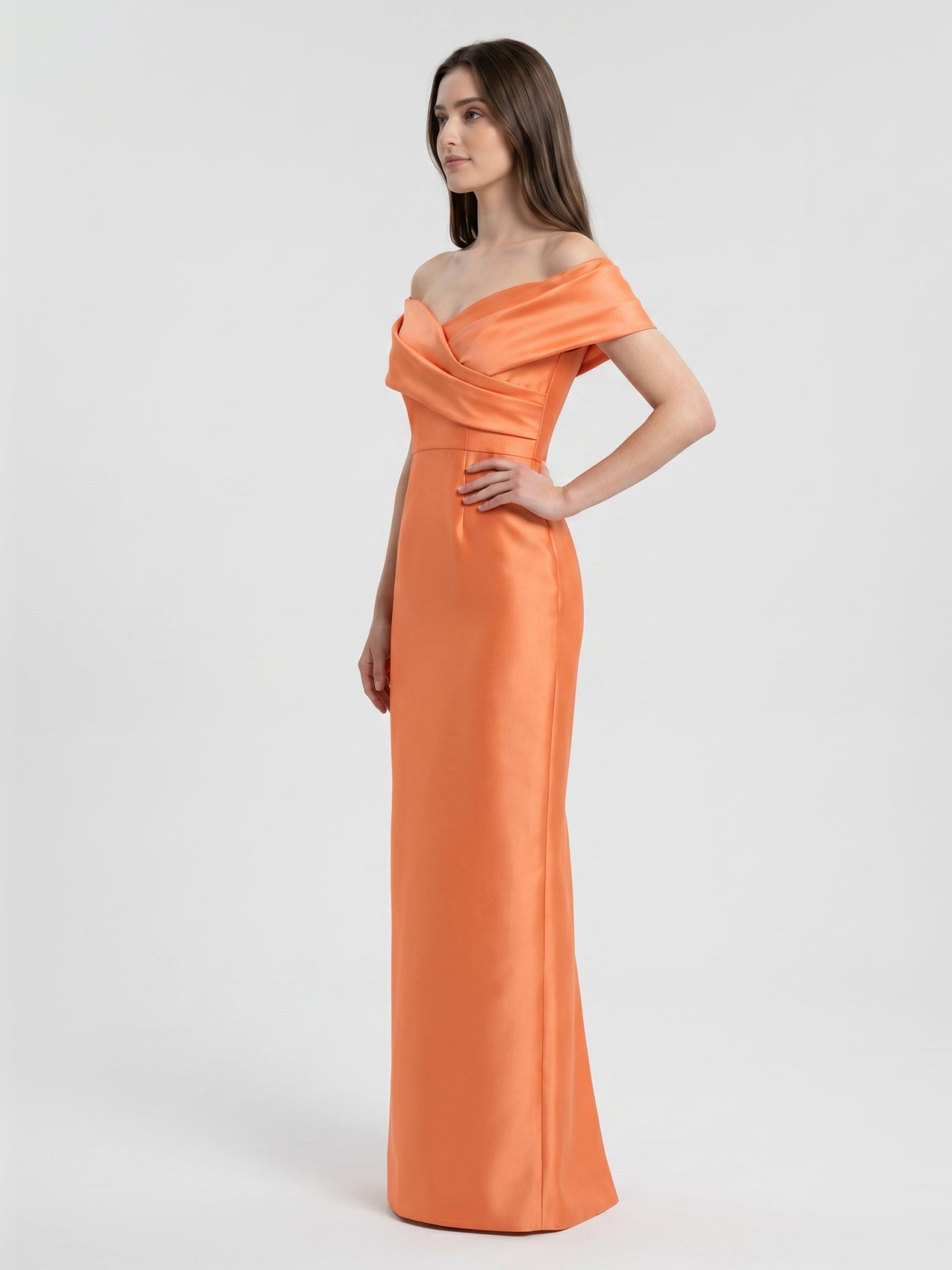 Orange Satin Sheath Sweetheart Back Zip Floor-Length Bridesmaid Dress with Pleats