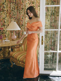 Orange Satin Sheath Sweetheart Back Zip Floor-Length Bridesmaid Dress with Pleats
