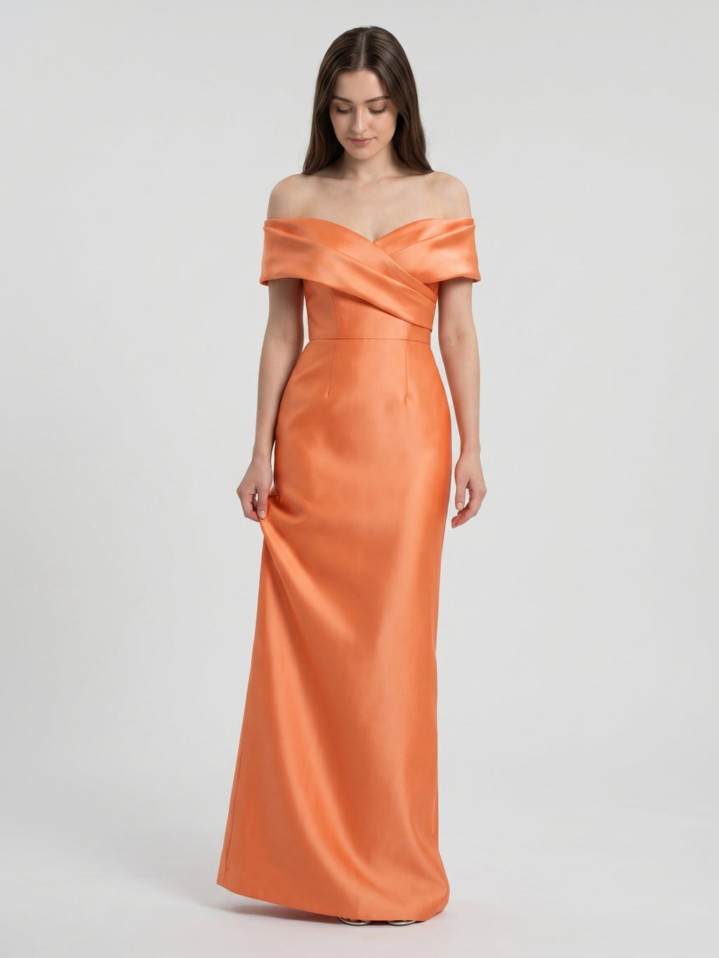 Orange Satin Sheath Sweetheart Back Zip Floor-Length Bridesmaid Dress with Pleats