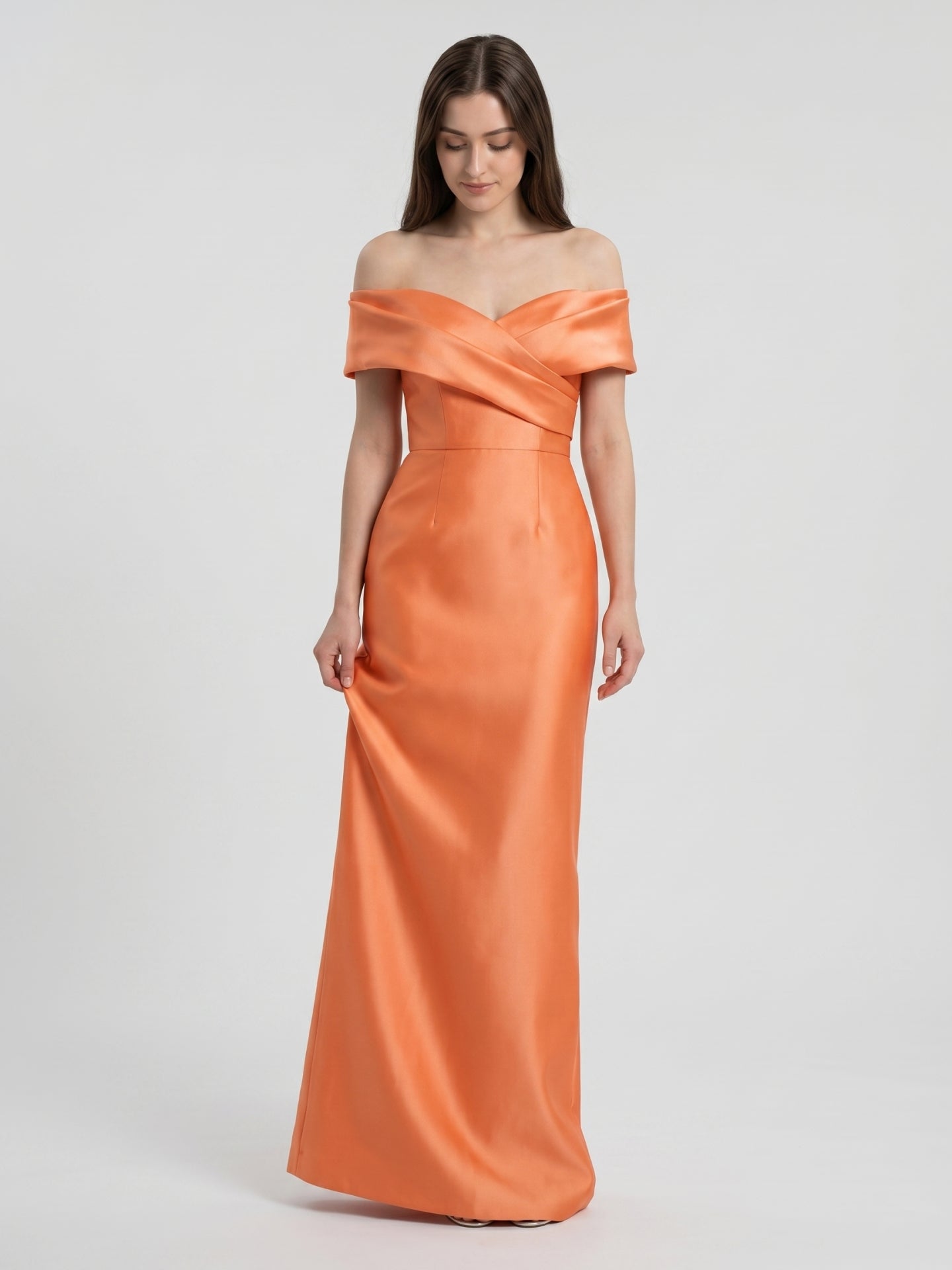 Orange Satin Sheath Sweetheart Back Zip Floor-Length Bridesmaid Dress with Pleats