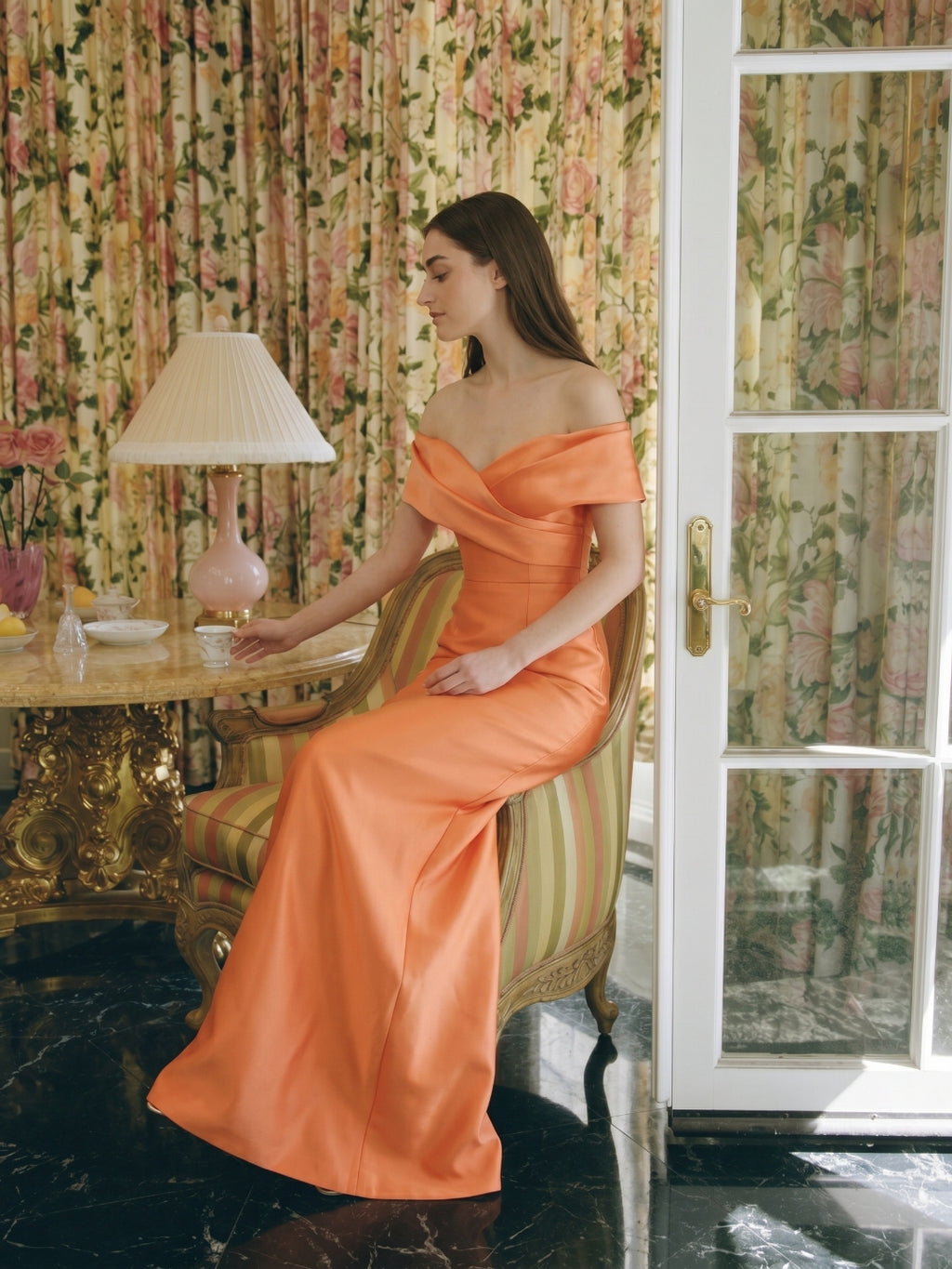 Orange Satin Sheath Sweetheart Back Zip Floor-Length Bridesmaid Dress with Pleats