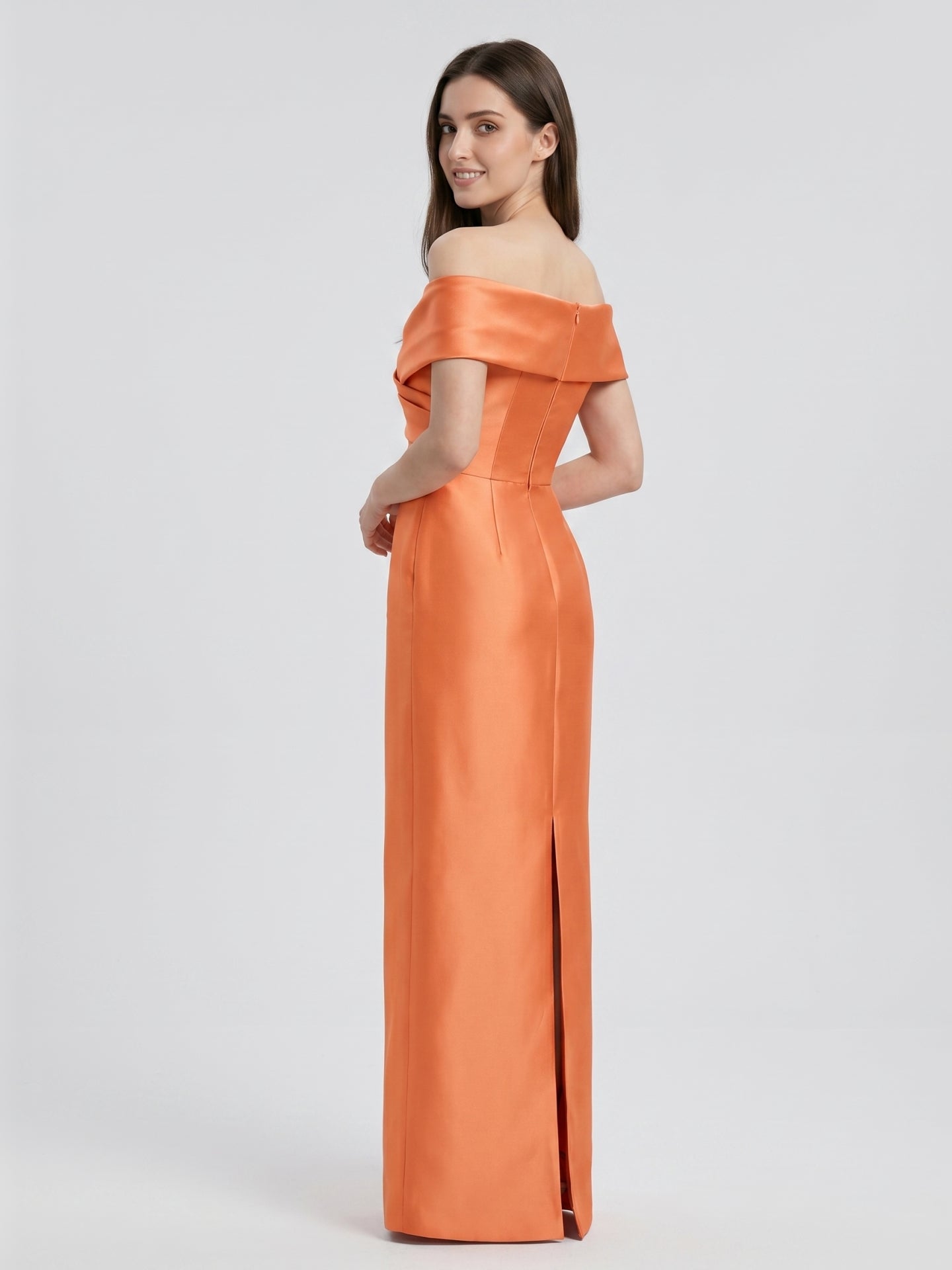 Orange Satin Sheath Sweetheart Back Zip Floor-Length Bridesmaid Dress with Pleats