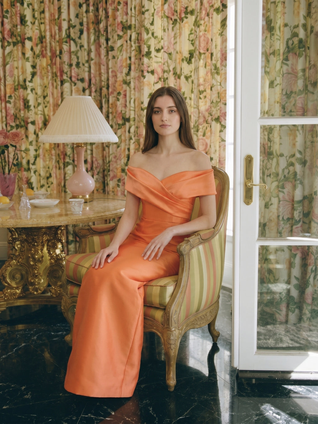 Orange Satin Sheath Sweetheart Back Zip Floor-Length Bridesmaid Dress with Pleats