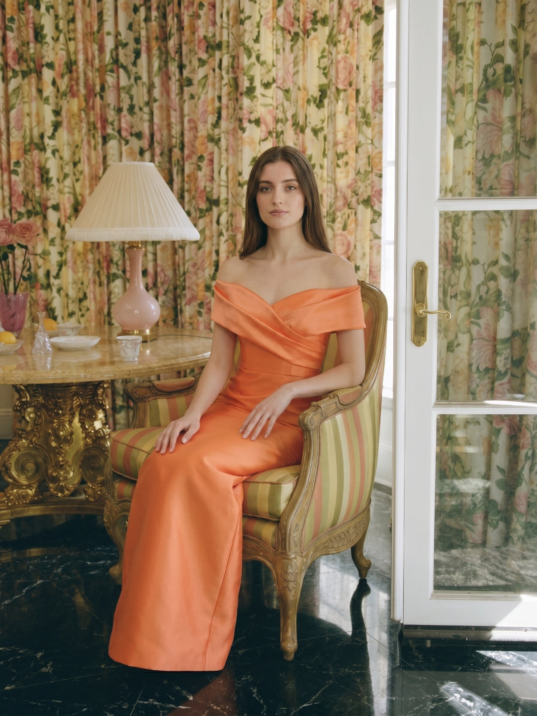 Orange Satin Sheath Sweetheart Back Zip Floor-Length Bridesmaid Dress with Pleats