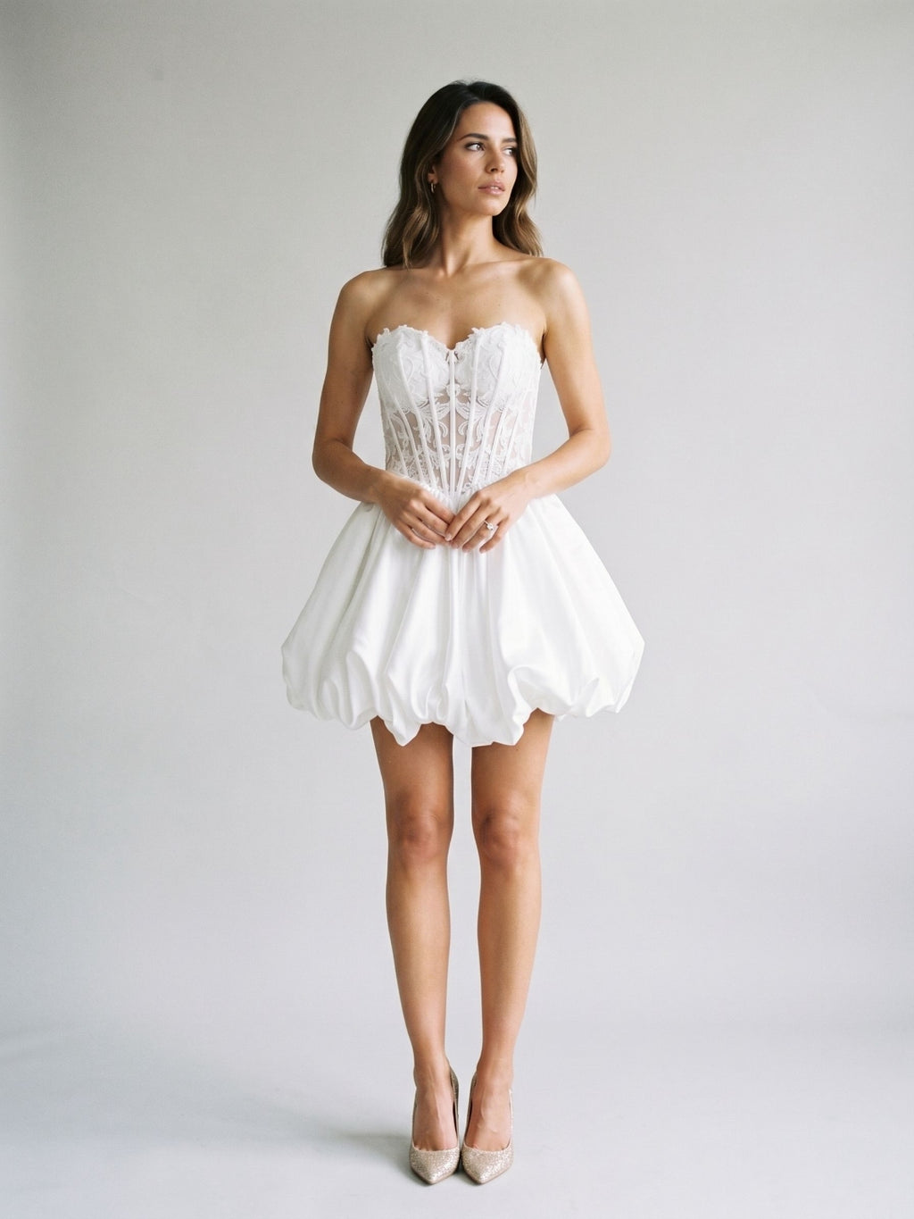 White Satin A-Line Sweetheart Lace-Up Back Short Dress