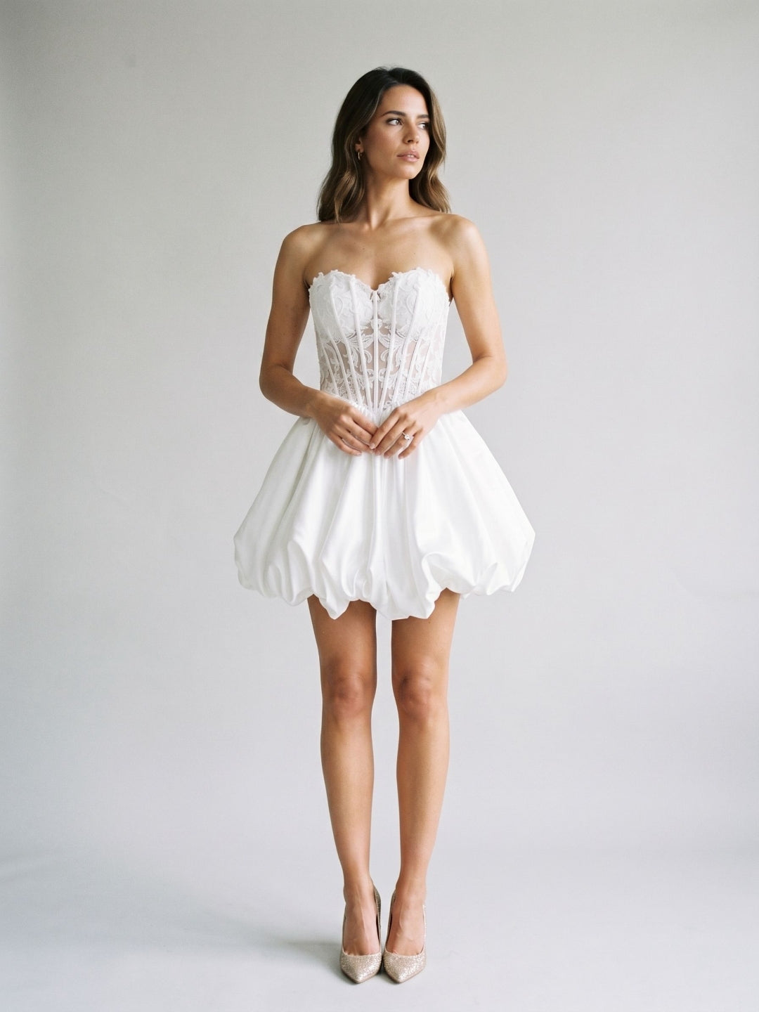 White Satin A-Line Sweetheart Lace-Up Back Short Dress