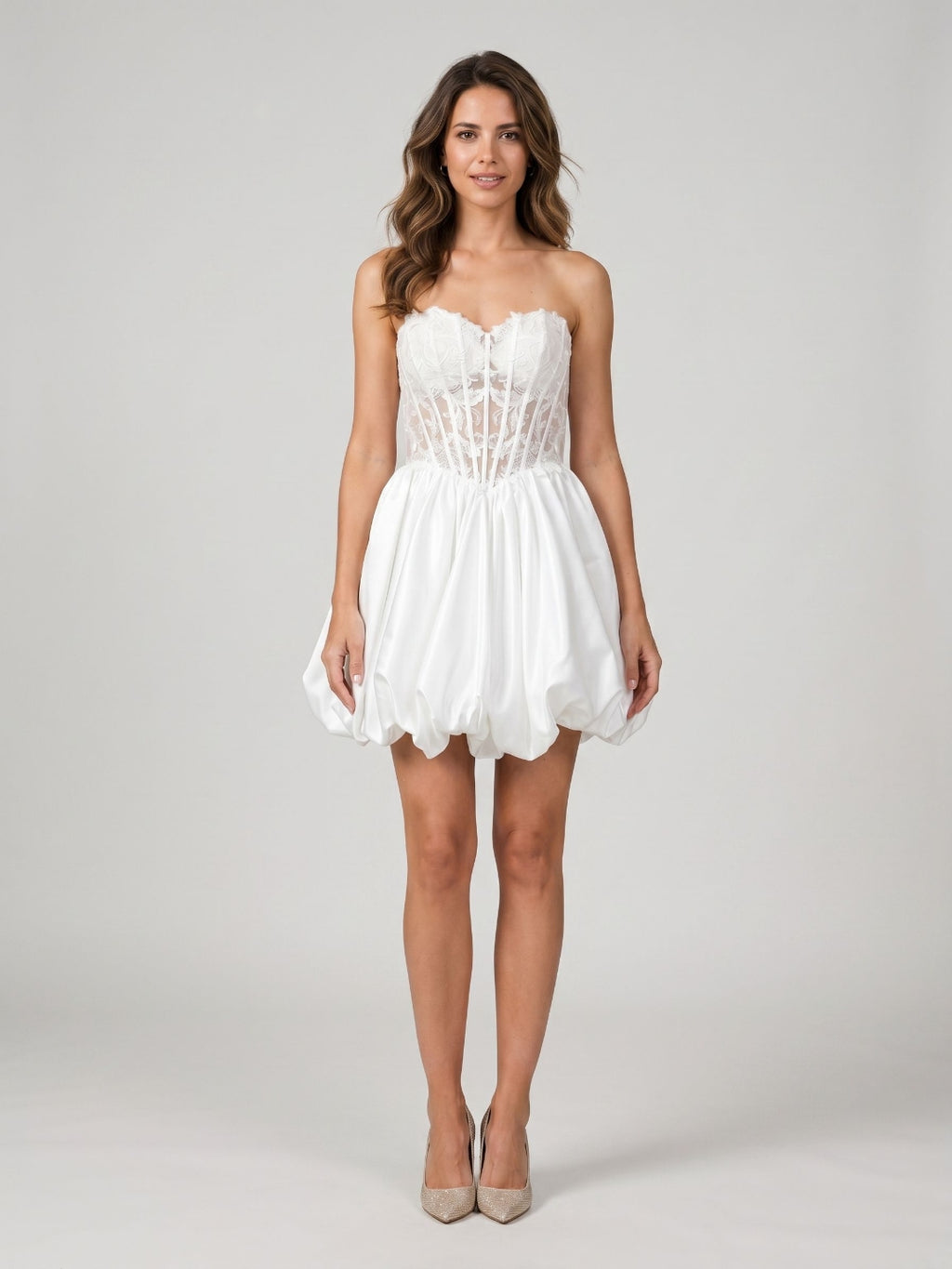 White Satin A-Line Sweetheart Lace-Up Back Short Dress
