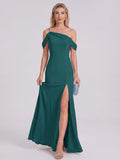 Elegant Peacock Chiffon mermaid Straight Neck Back Zip Ankle-Length Bridesmaid Dress