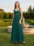 Peacock Chiffon A-Line Sweetheart Back Zip Floor-Length Pleated Bridesmaid Dress