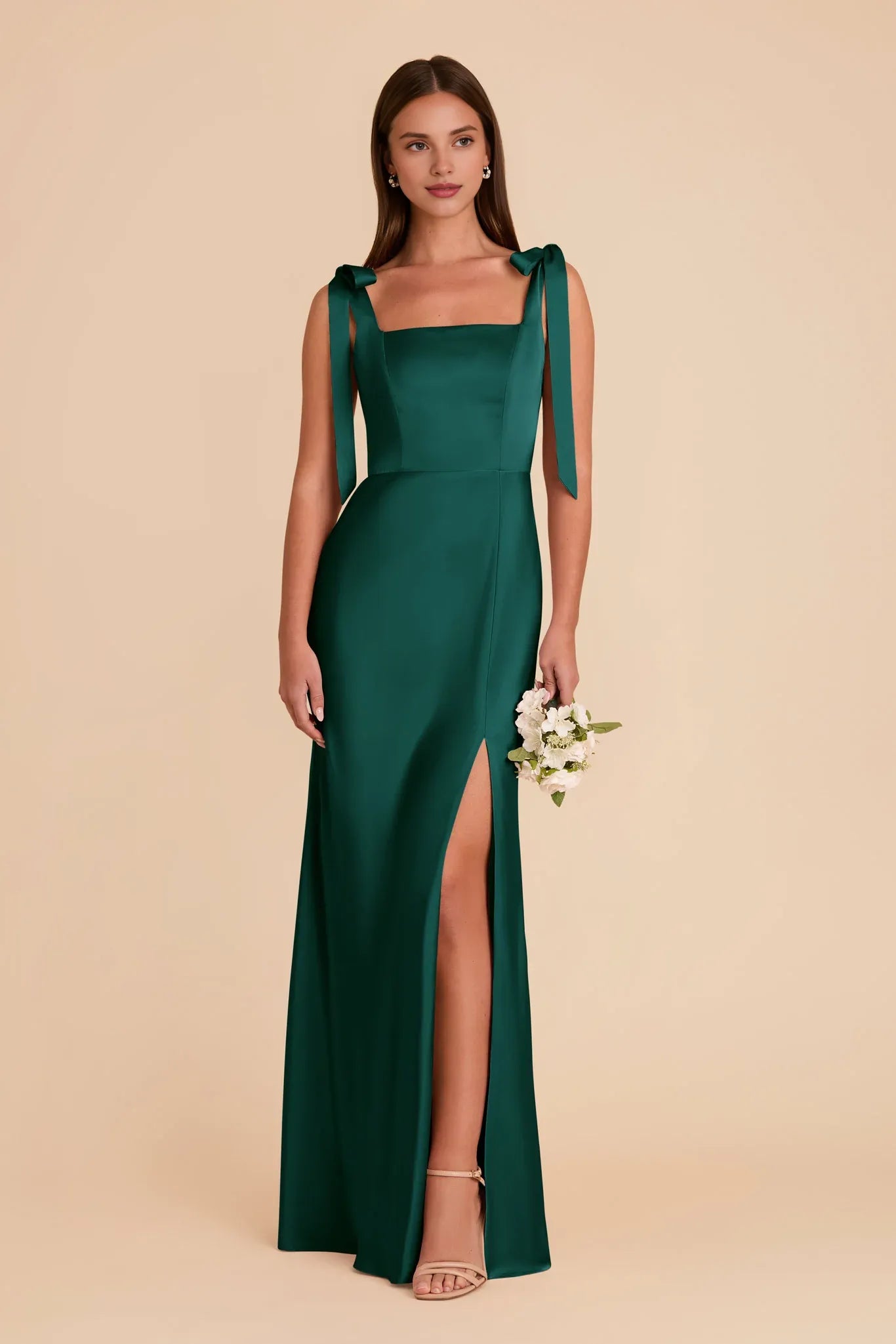 Perfectly Sheath/Column Square Neck Sleeveless Satin Maxi Bridesmaid Dress