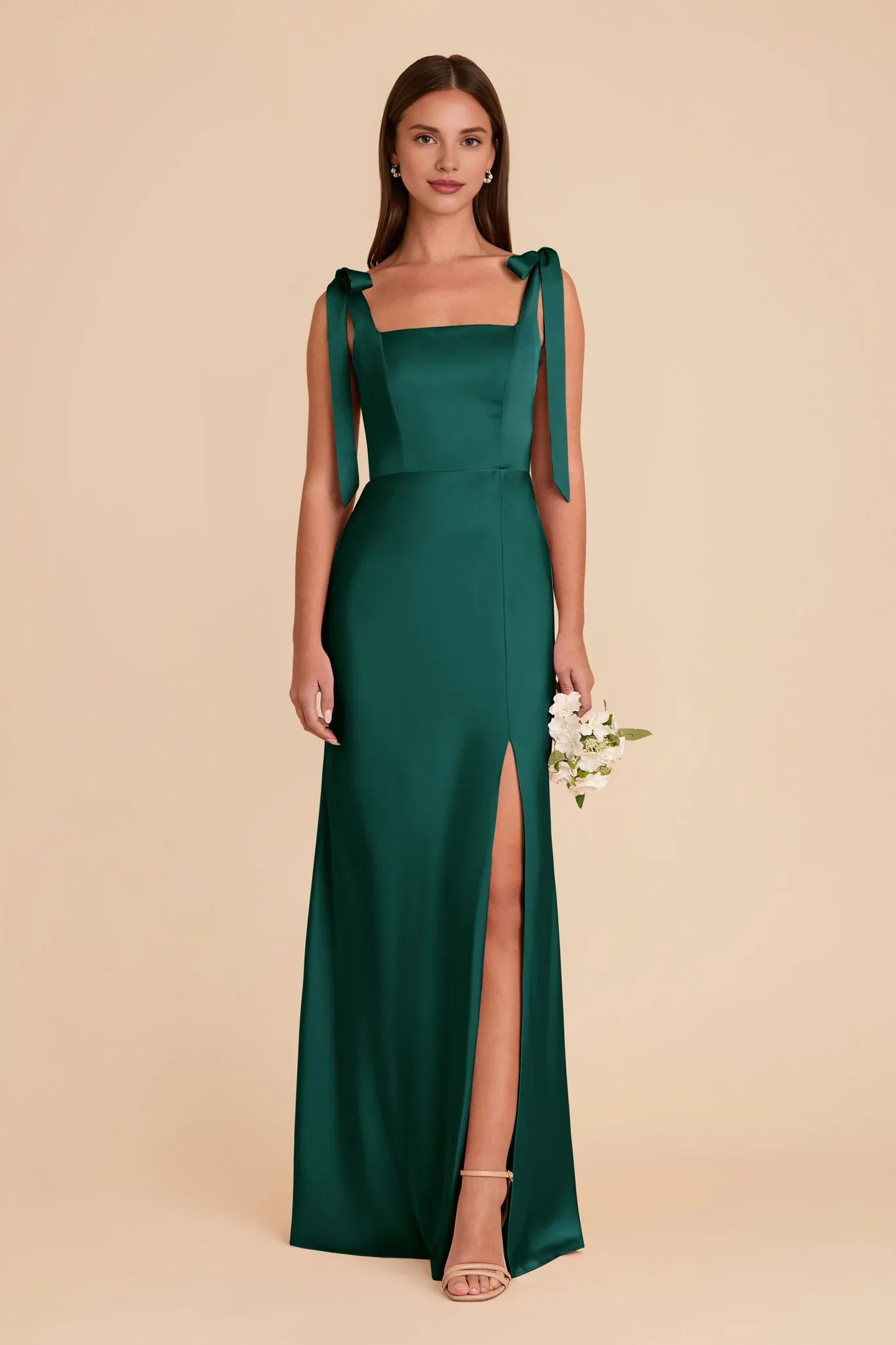 Perfectly Sheath/Column Square Neck Sleeveless Satin Maxi Bridesmaid Dress