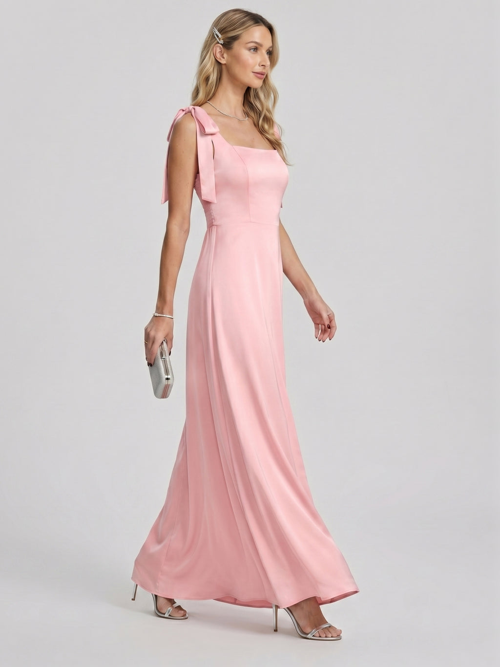 Coquette Petal Satin A-Line Square Neck Back Zip Ankle-Length Bridesmaid Dress