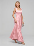 Coquette Petal Satin A-Line Square Neck Back Zip Ankle-Length Bridesmaid Dress