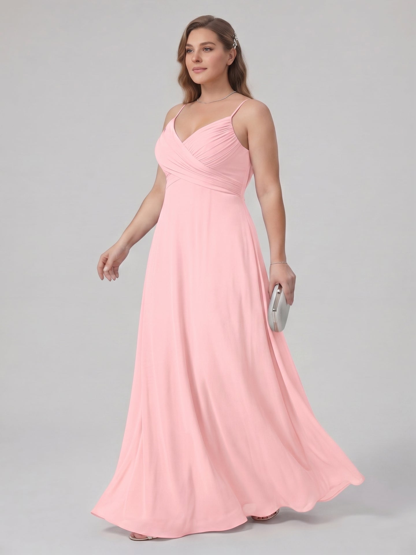 Coquette Petal Chiffon A-Line Sweetheart Backless Ankle-Length Plus Size Bridesmaid Dress