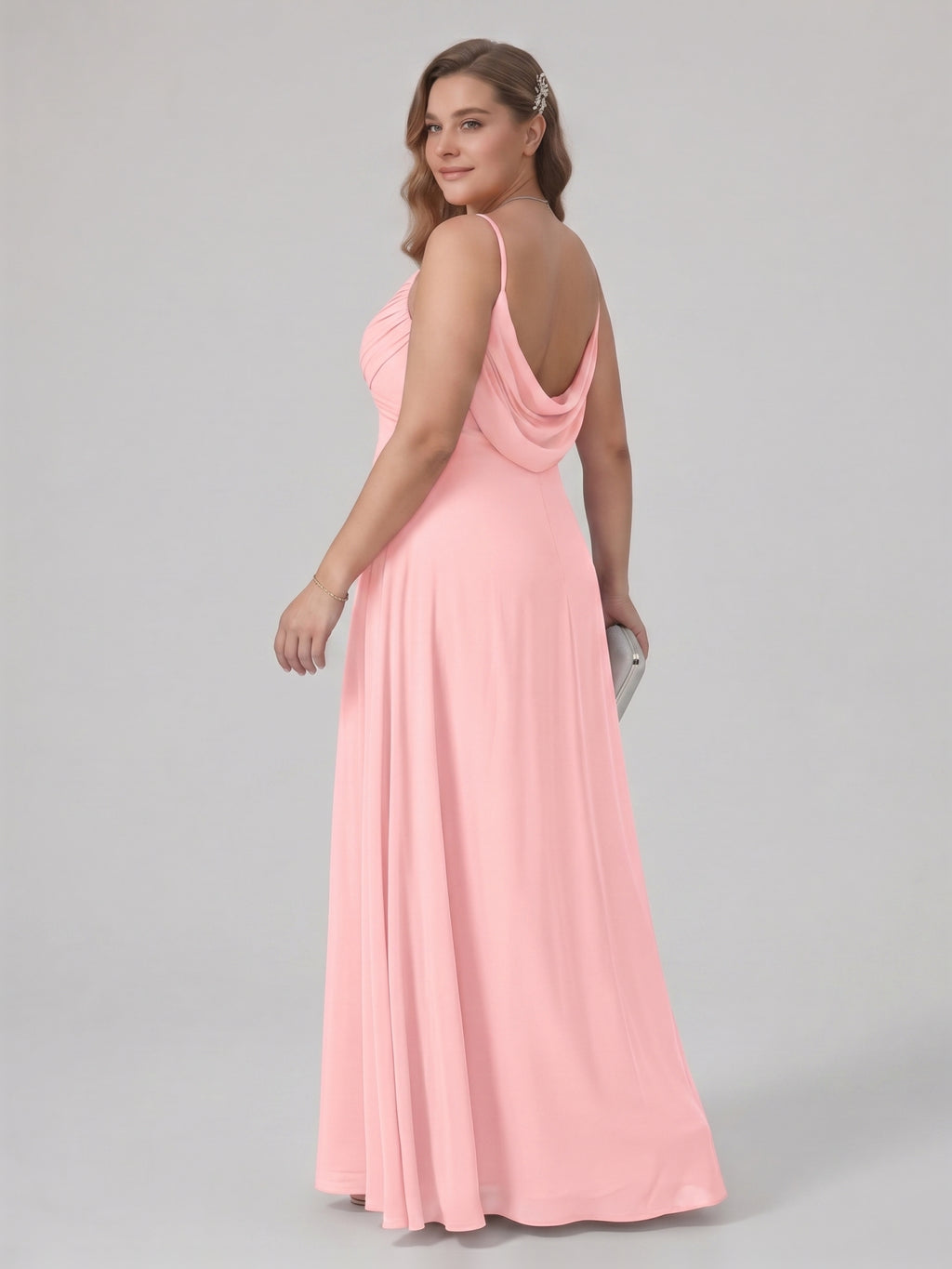 Coquette Petal Chiffon A-Line Sweetheart Backless Ankle-Length Plus Size Bridesmaid Dress