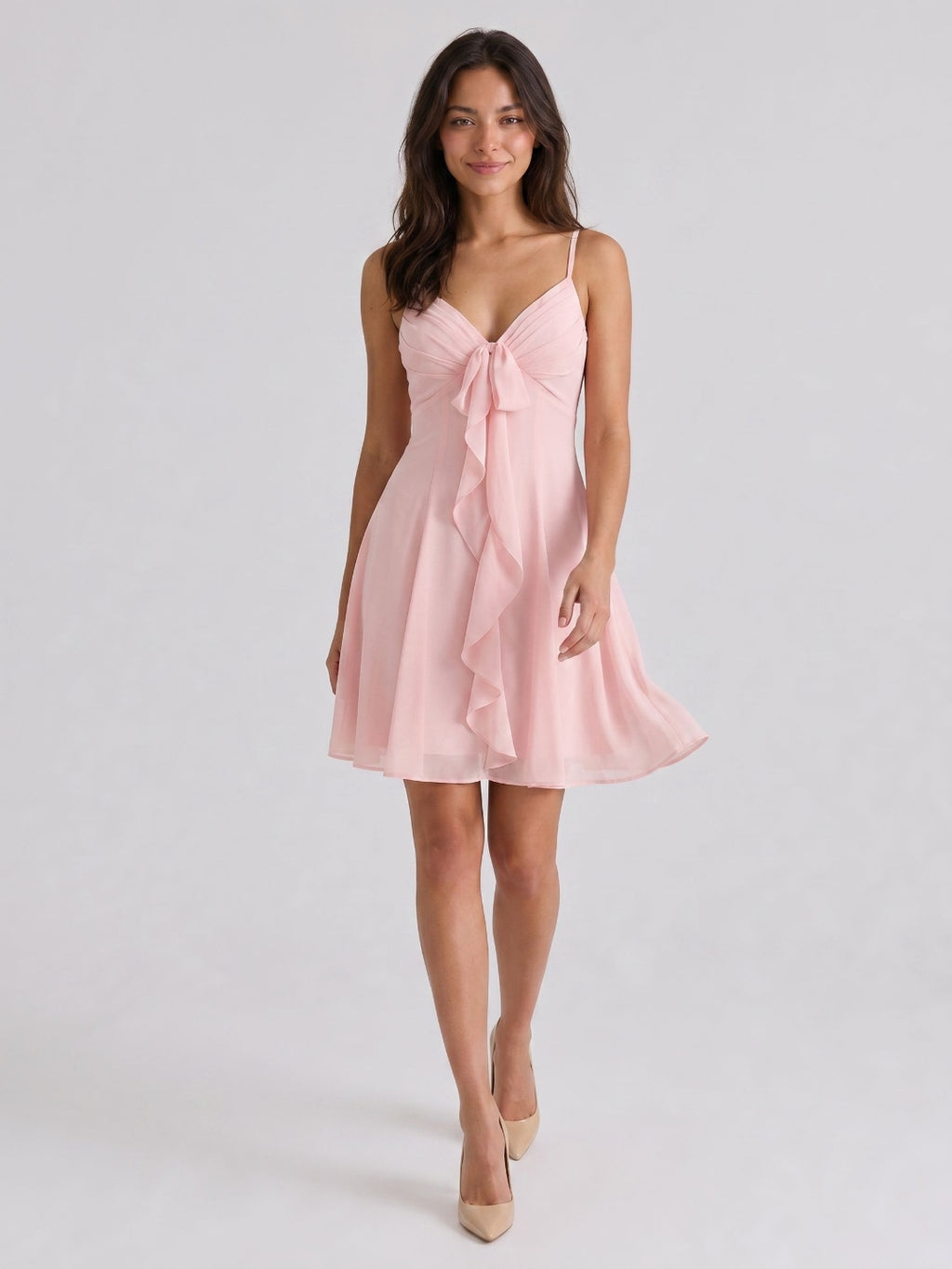 Petal Chiffon A-Line V-Neck Short Birthday Dress with Pleating
