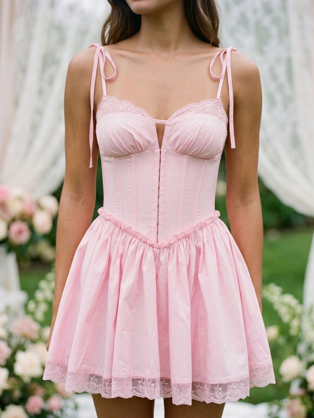 Petal Lace A-Line Sweetheart Back Zip Short Dress