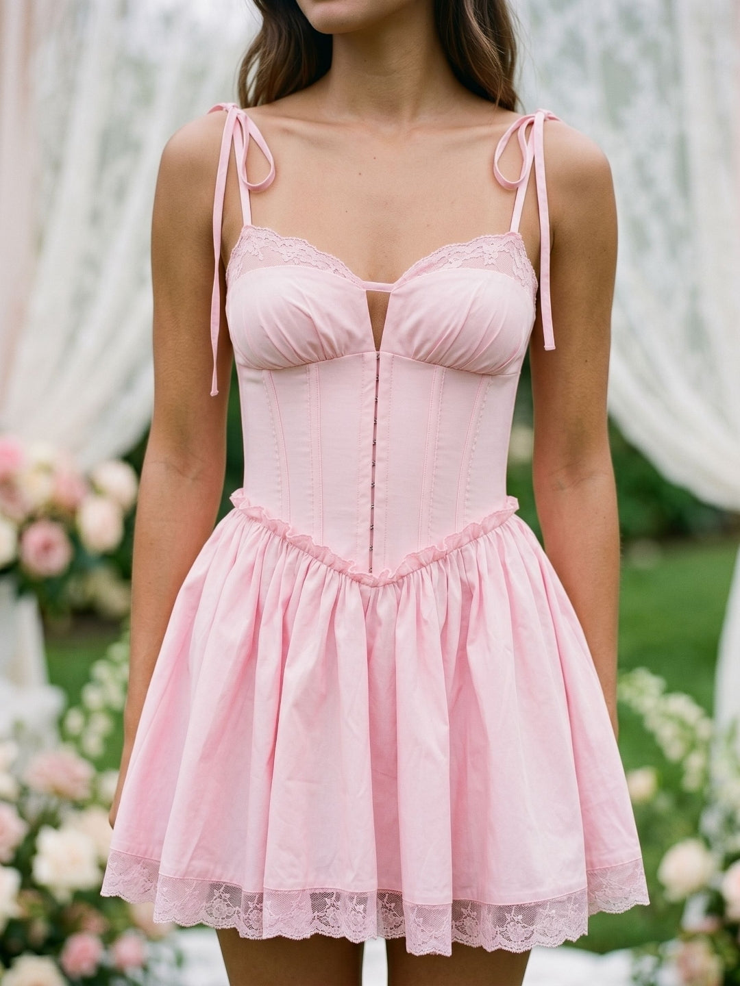 Petal Lace A-Line Sweetheart Back Zip Short Dress