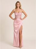 Petal Matte Satin Sheath Off-the-Shoulder Backless Floor-Length  Prom Dress with Pleats