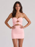 Petal Matte Satin Sheath Sweetheart Backless Short Pleated Evening Gown