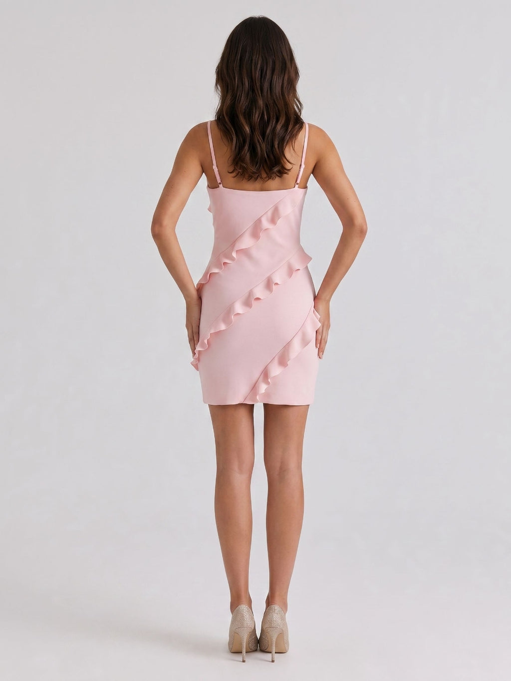 Petal Matte Satin Sheath V-Neck Short Dress with Ruffles