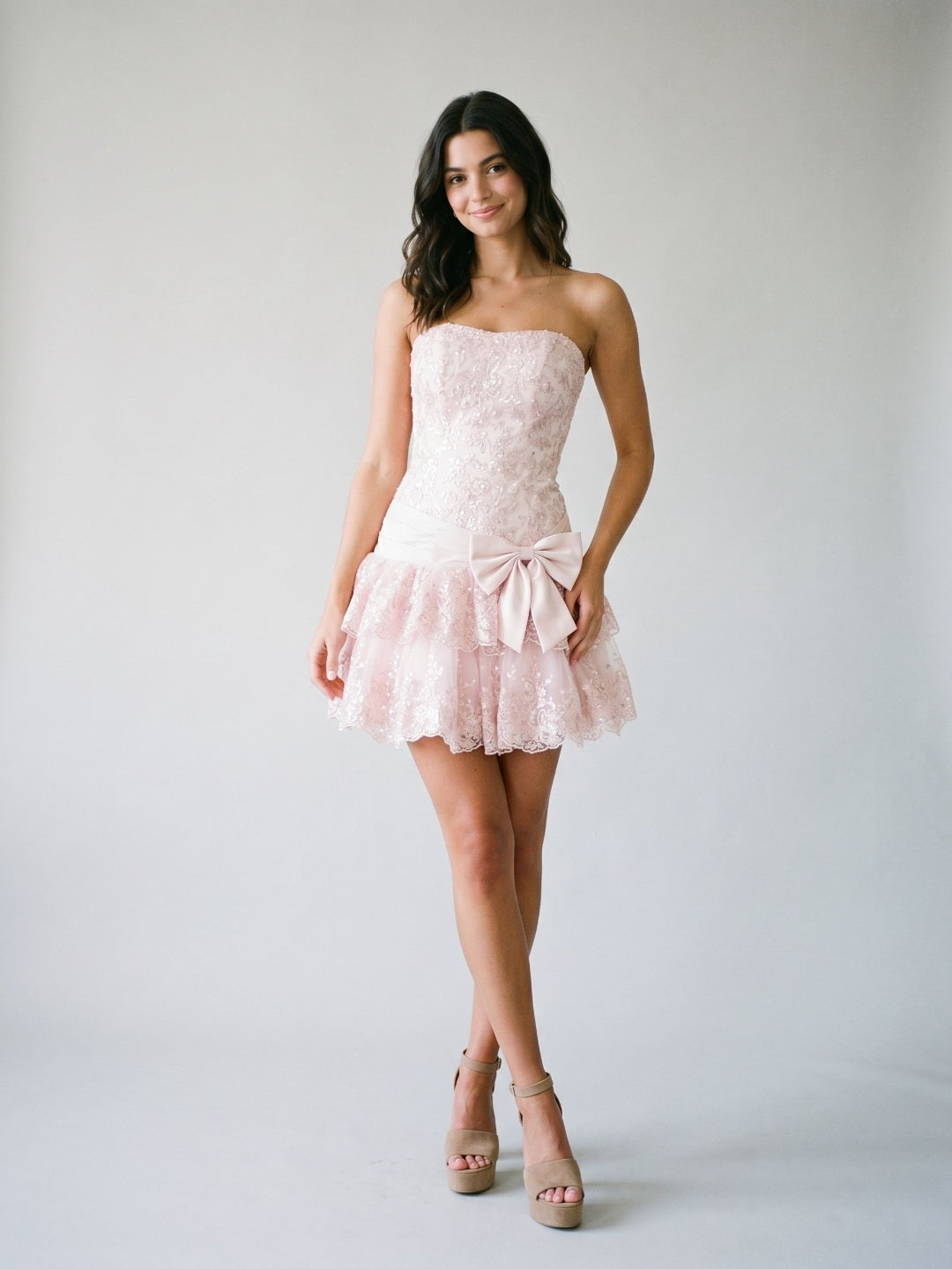 Petal Satin A-Line Straight Neck Back Zip Short Homecoming Dress with Cascading Ruffles