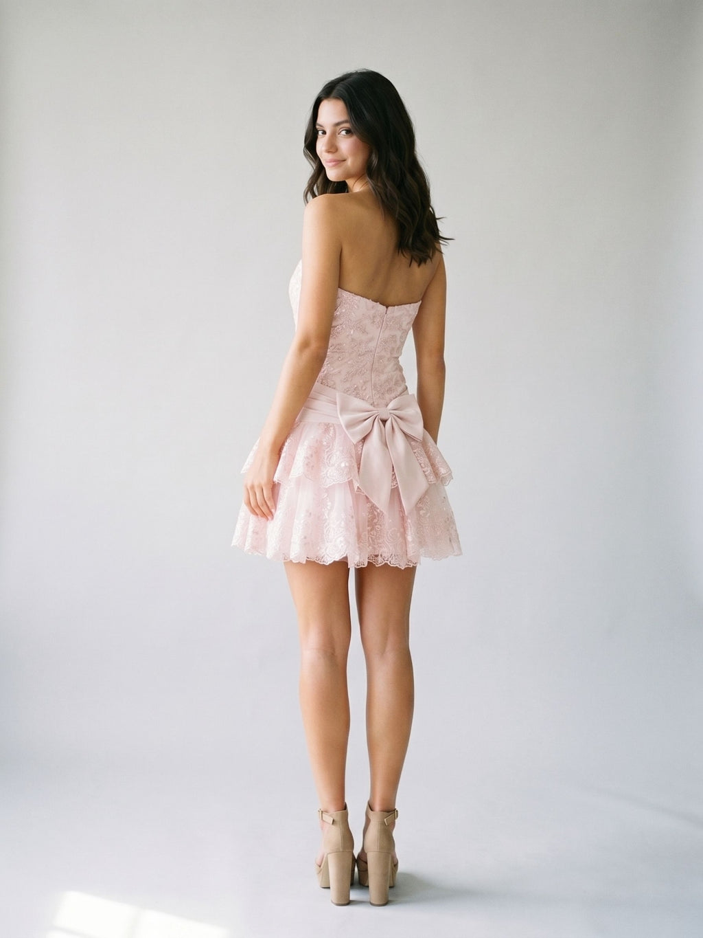 Petal Satin A-Line Straight Neck Back Zip Short Homecoming Dress with Cascading Ruffles