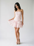 Petal Satin A-Line Straight Neck Back Zip Short Homecoming Dress with Cascading Ruffles