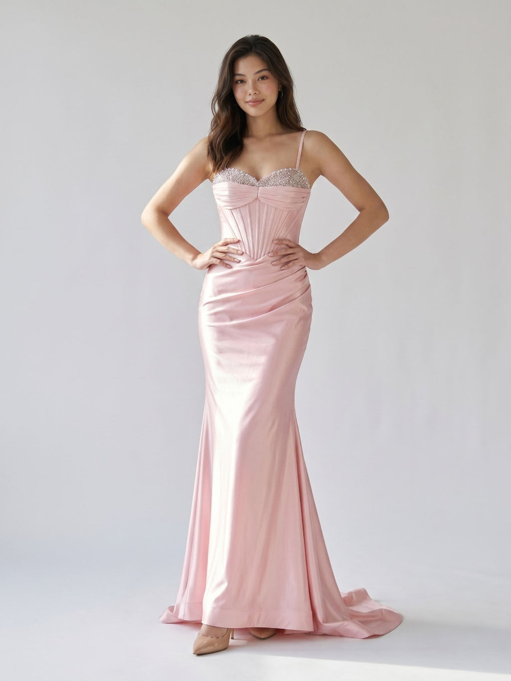 Petal Satin Mermaid Sweetheart Criss-Cross Floor-Length Dress with Bow