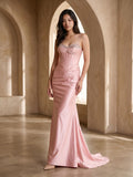 Petal Satin Mermaid Sweetheart Criss-Cross Floor-Length Dress with Bow