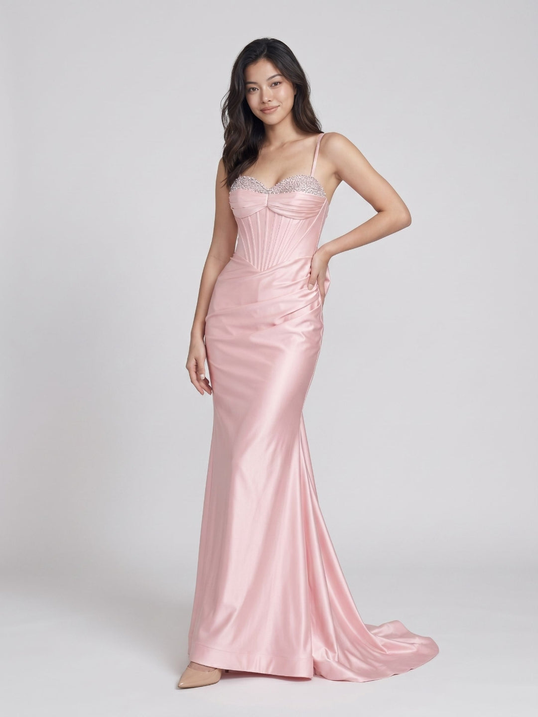 Petal Satin Mermaid Sweetheart Criss-Cross Floor-Length Dress with Bow