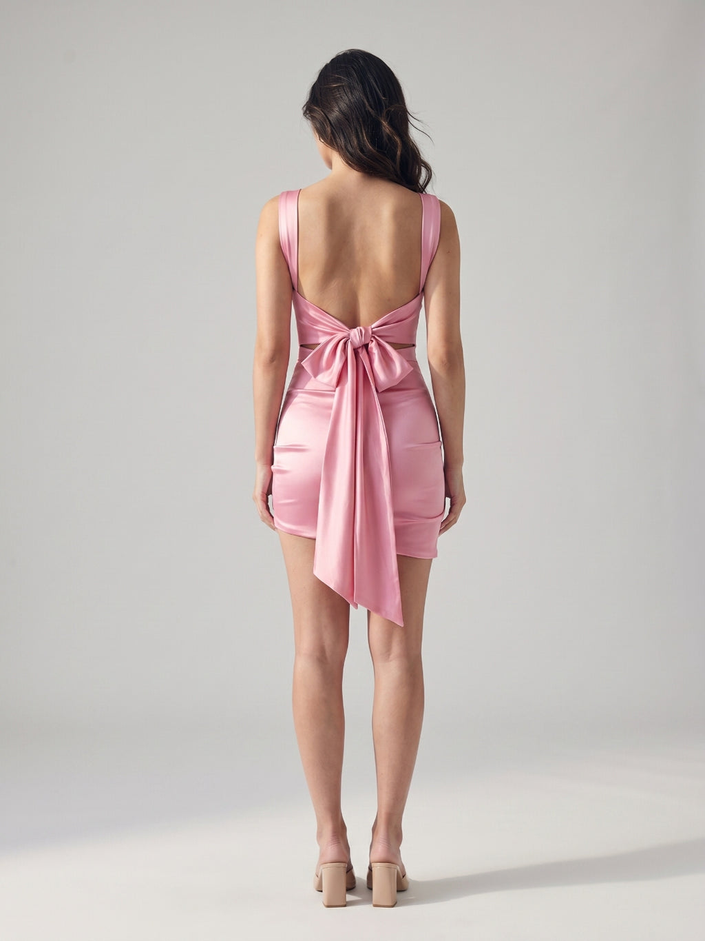Petal Satin Sheath Square Neck Backless Short Homecoming Dress with Bow