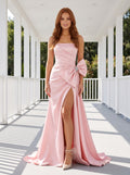Petal Satin column Straight Neck Back Zip Floor-Length Dress with High Slit
