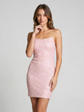 Petal Sequin Sheath Straight Neck Backless Short Dress
