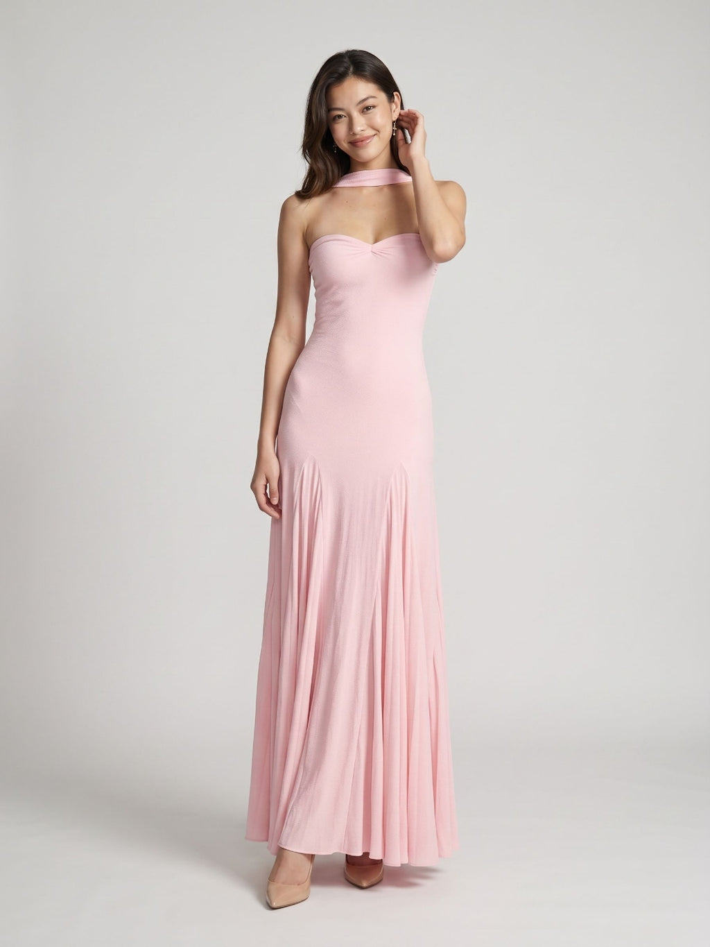 Petal Stretch Knit Trumpet Sweetheart Floor-Length Birthday Dress with Pleating