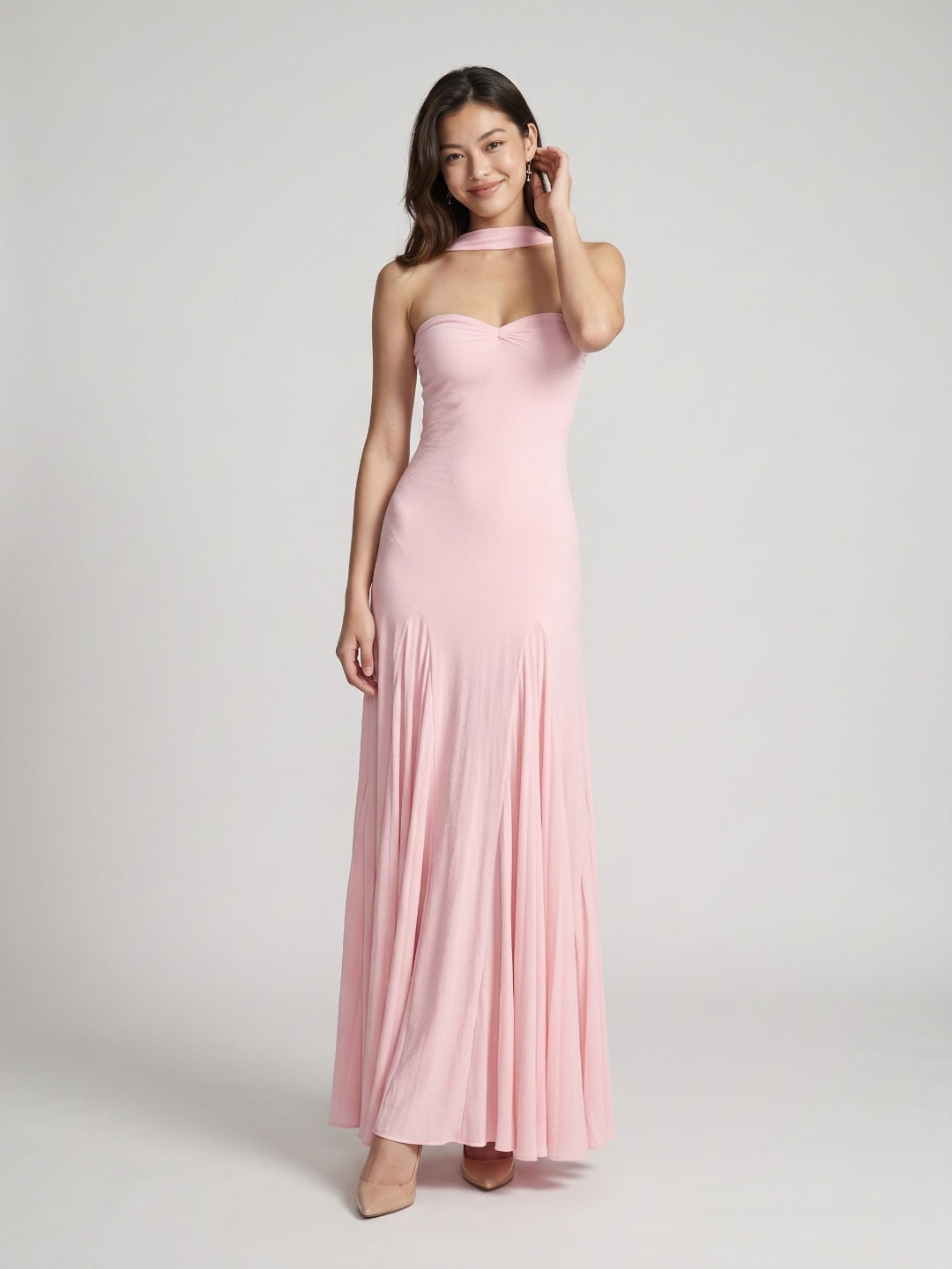 Petal Stretch Knit Trumpet Sweetheart Floor-Length Birthday Dress with Pleating