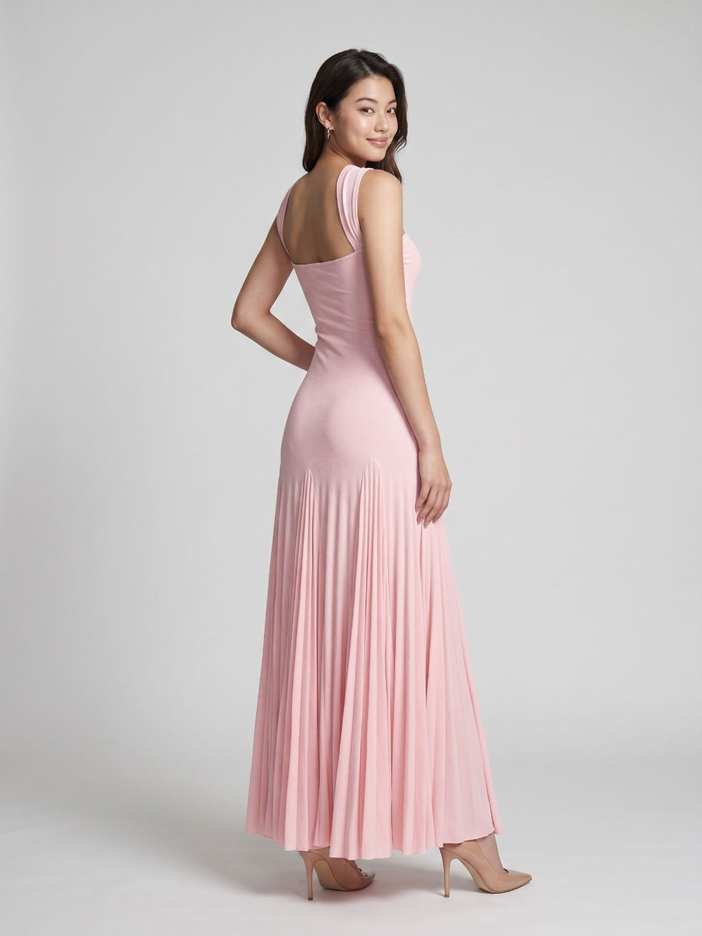 Petal Stretch Knit Trumpet Sweetheart Floor-Length Birthday Dress with Pleating