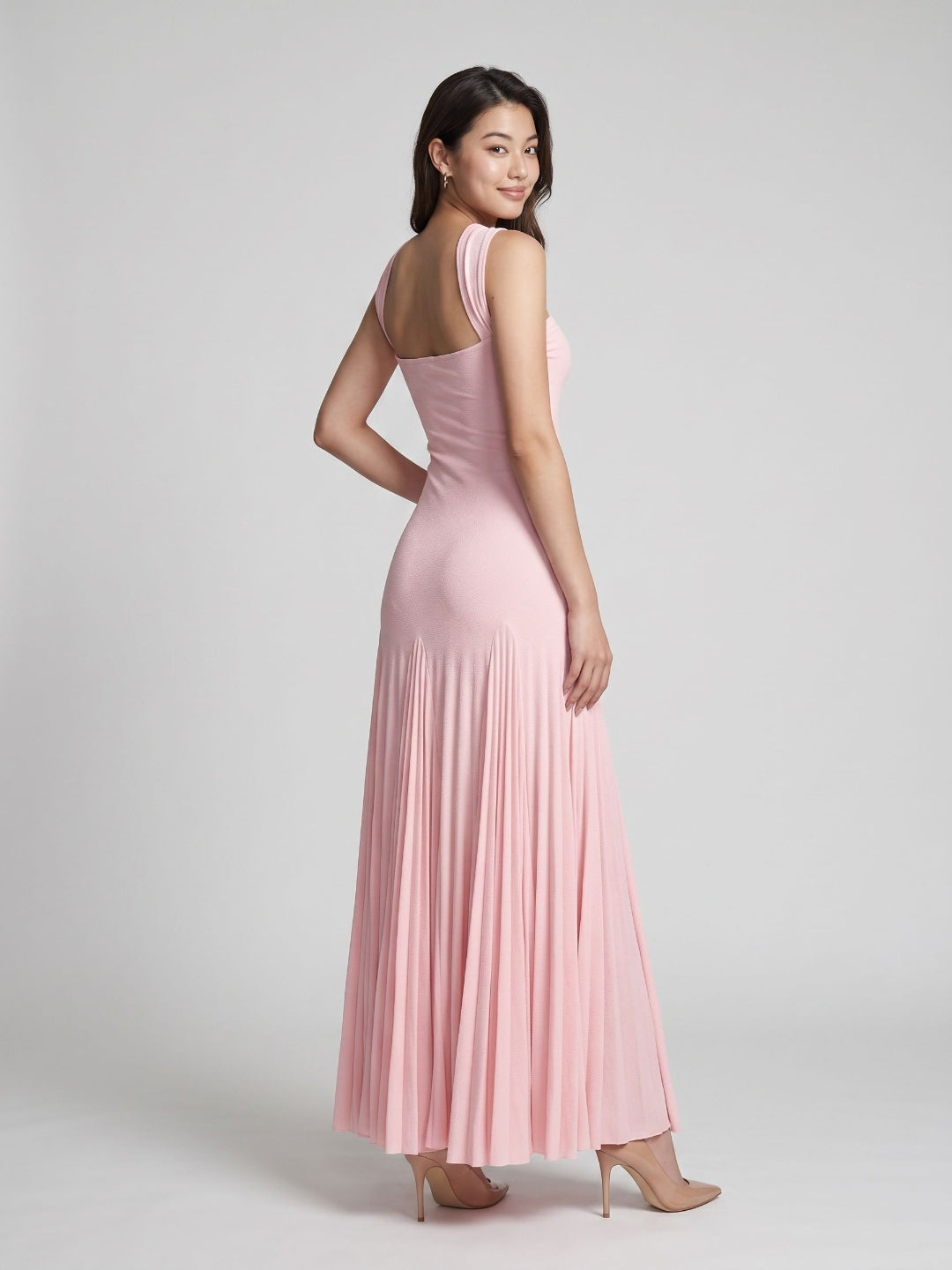 Petal Stretch Knit Trumpet Sweetheart Floor-Length Birthday Dress with Pleating
