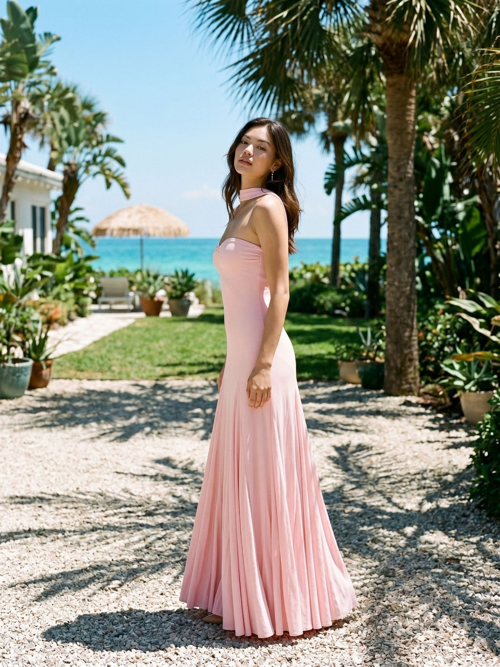 Petal Stretch Knit Trumpet Sweetheart Floor-Length Birthday Dress with Pleating