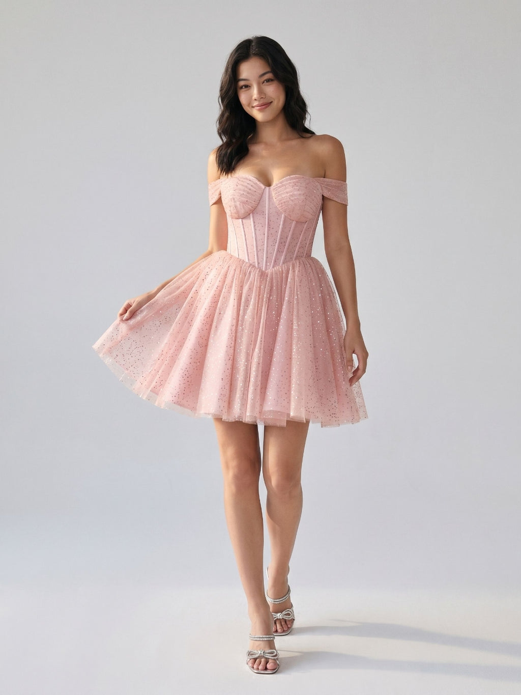 Petal Tulle A-Line Off-the-Shoulder Short Homecoming Dress with Sequins