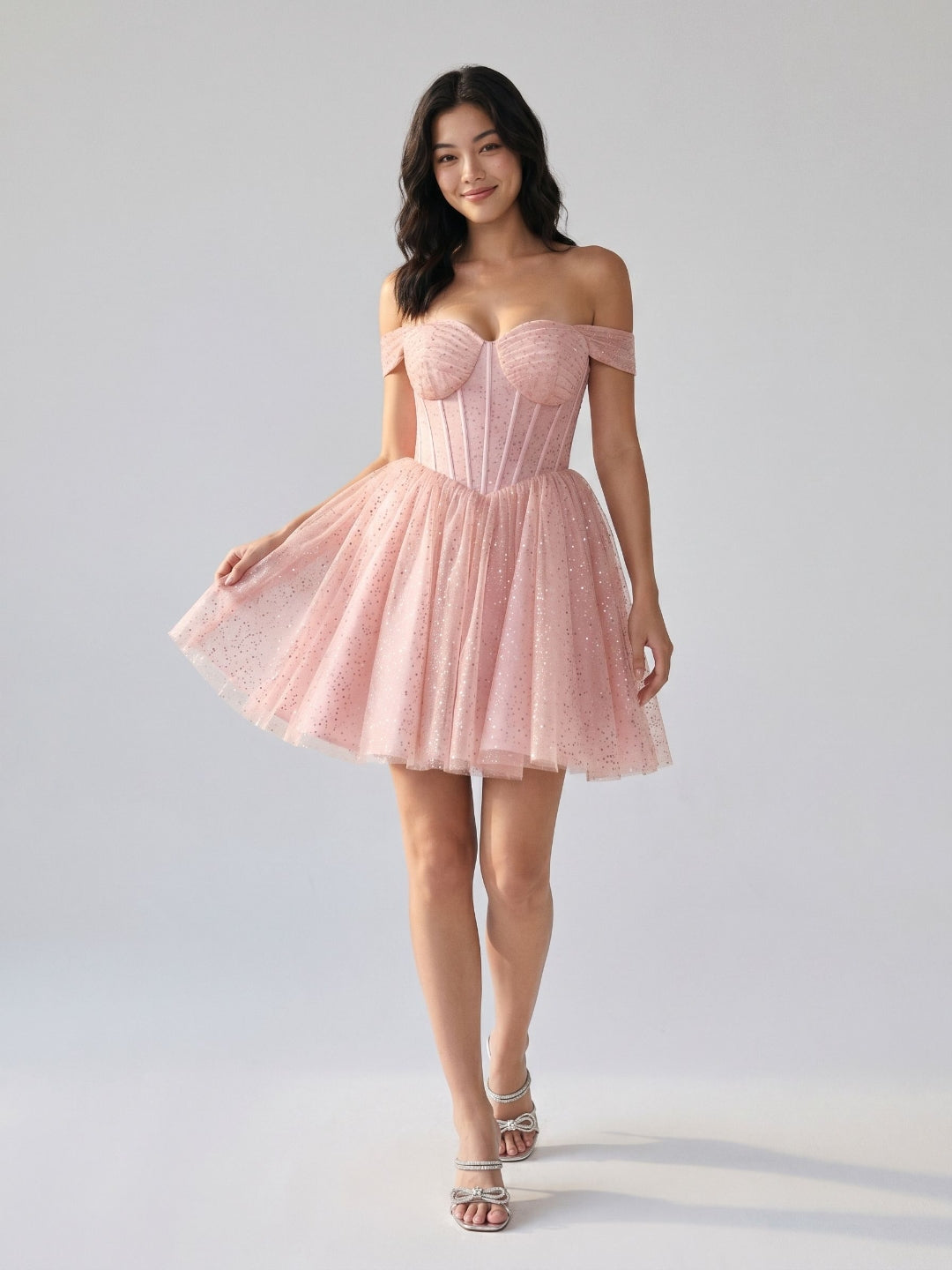 Petal Tulle A-Line Off-the-Shoulder Short Homecoming Dress with Sequins