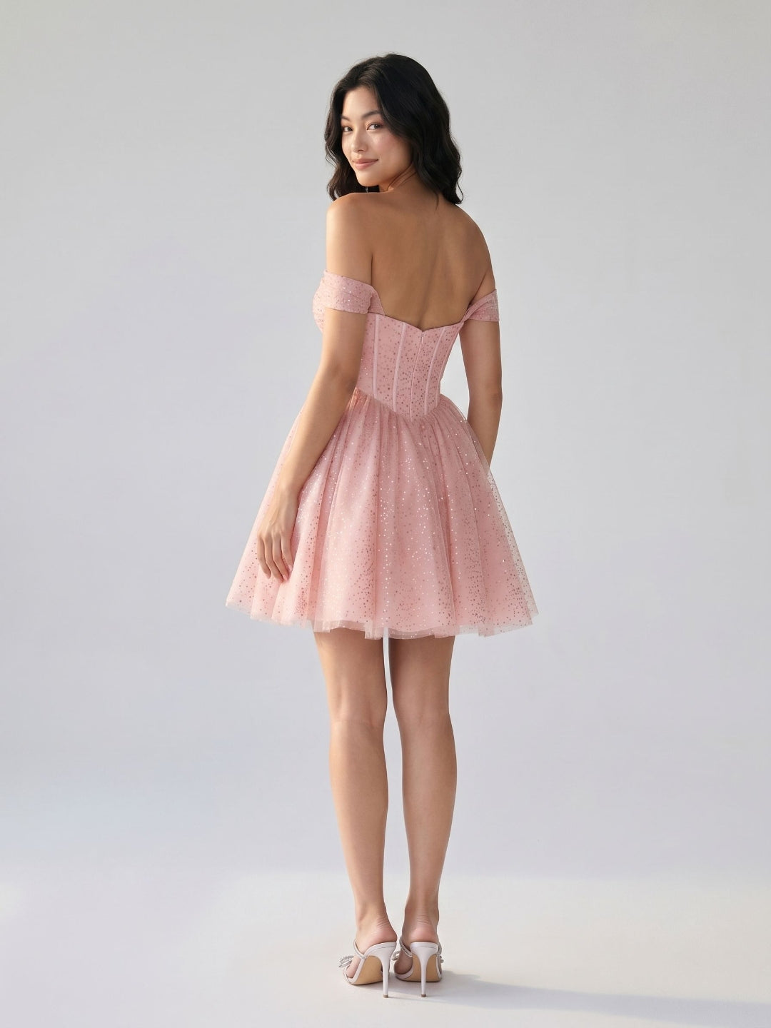 Petal Tulle A-Line Off-the-Shoulder Short Homecoming Dress with Sequins