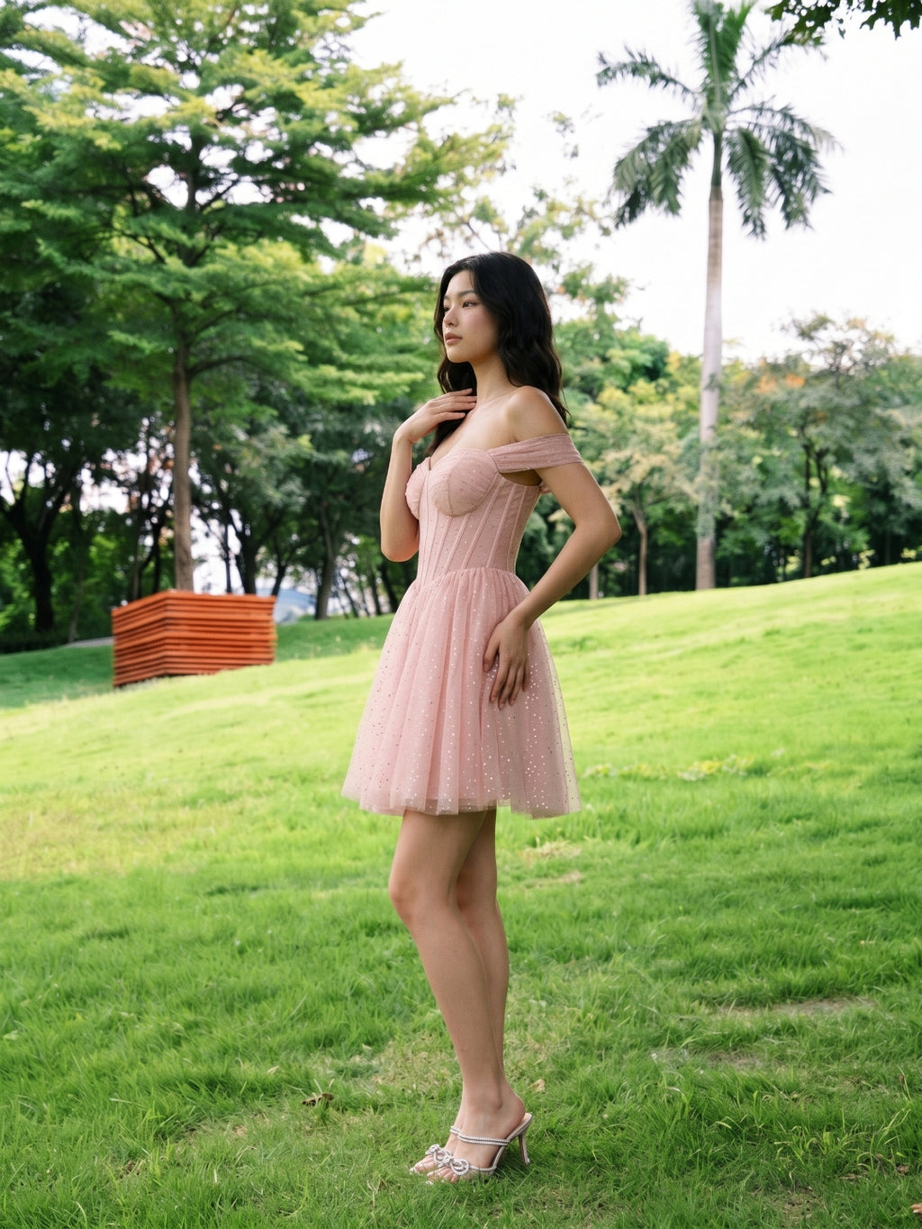 Petal Tulle A-Line Off-the-Shoulder Short Homecoming Dress with Sequins