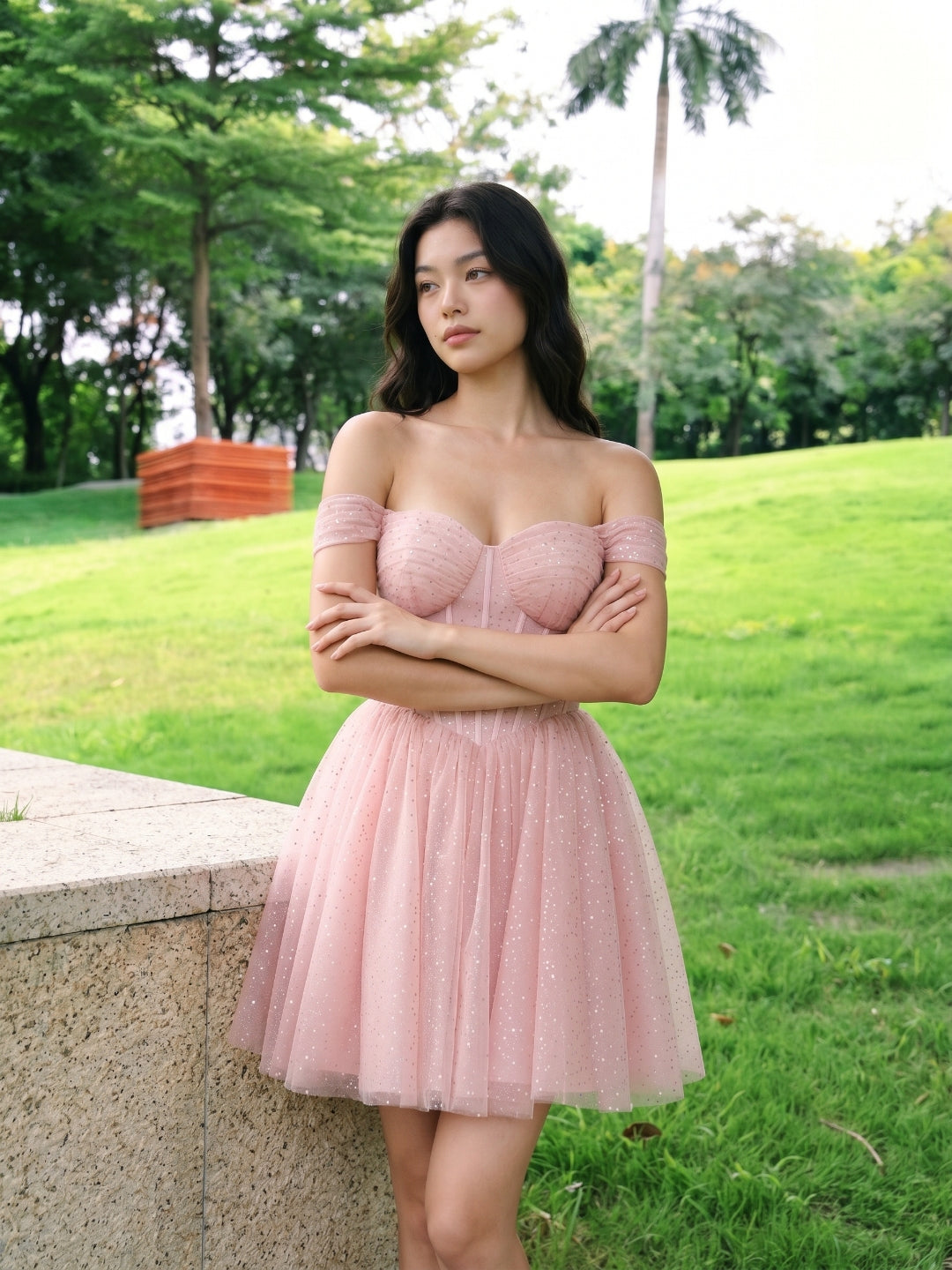 Petal Tulle A-Line Off-the-Shoulder Short Homecoming Dress with Sequins