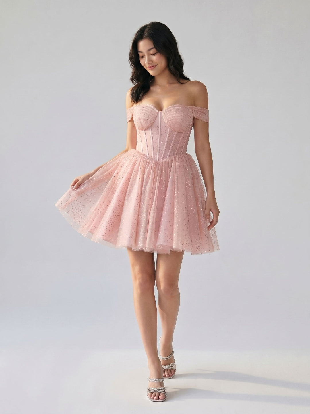 Petal Tulle A-Line Off-the-Shoulder Short Homecoming Dress with Sequins